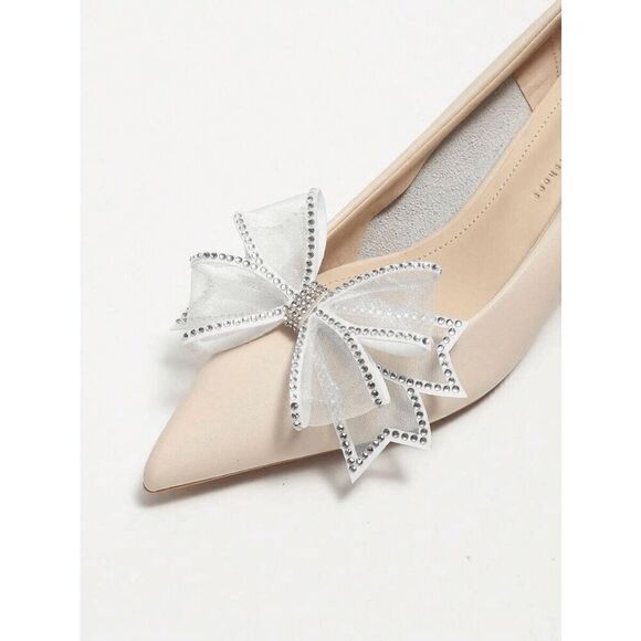 ✨ 2pcs White Bowknot Rhinestone Shoe Jewelry Clips Decor Accessories NEW - Picture 3 of 15